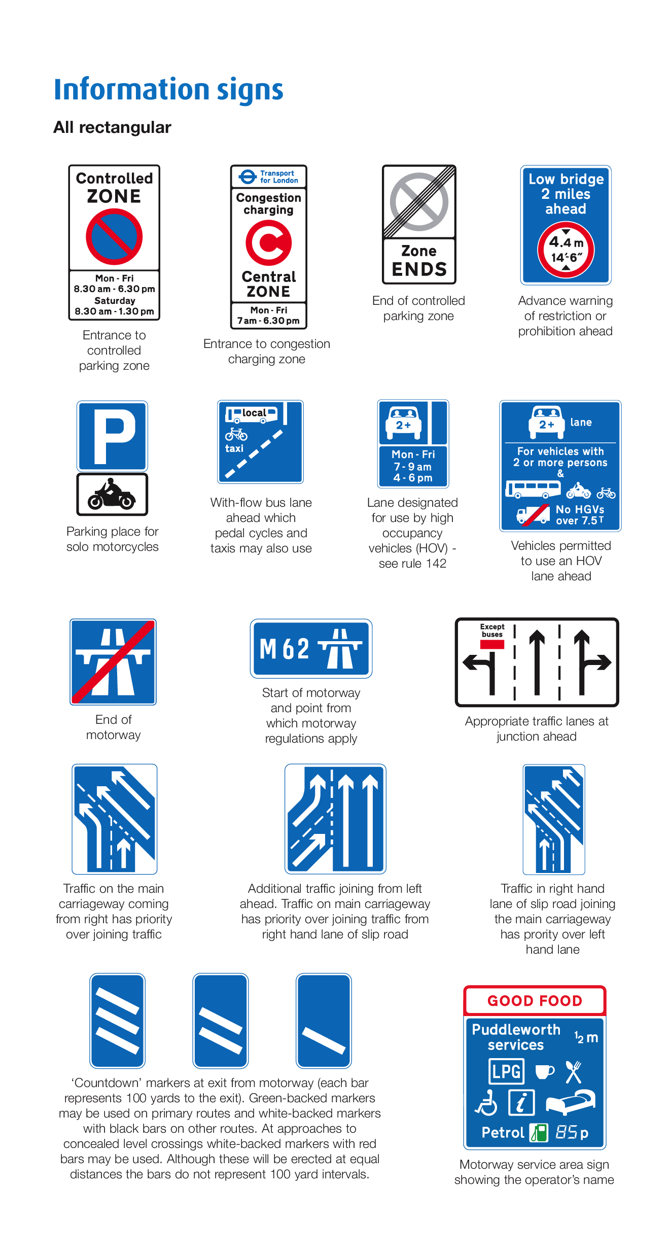 UK parking, bus lane and road marking signs