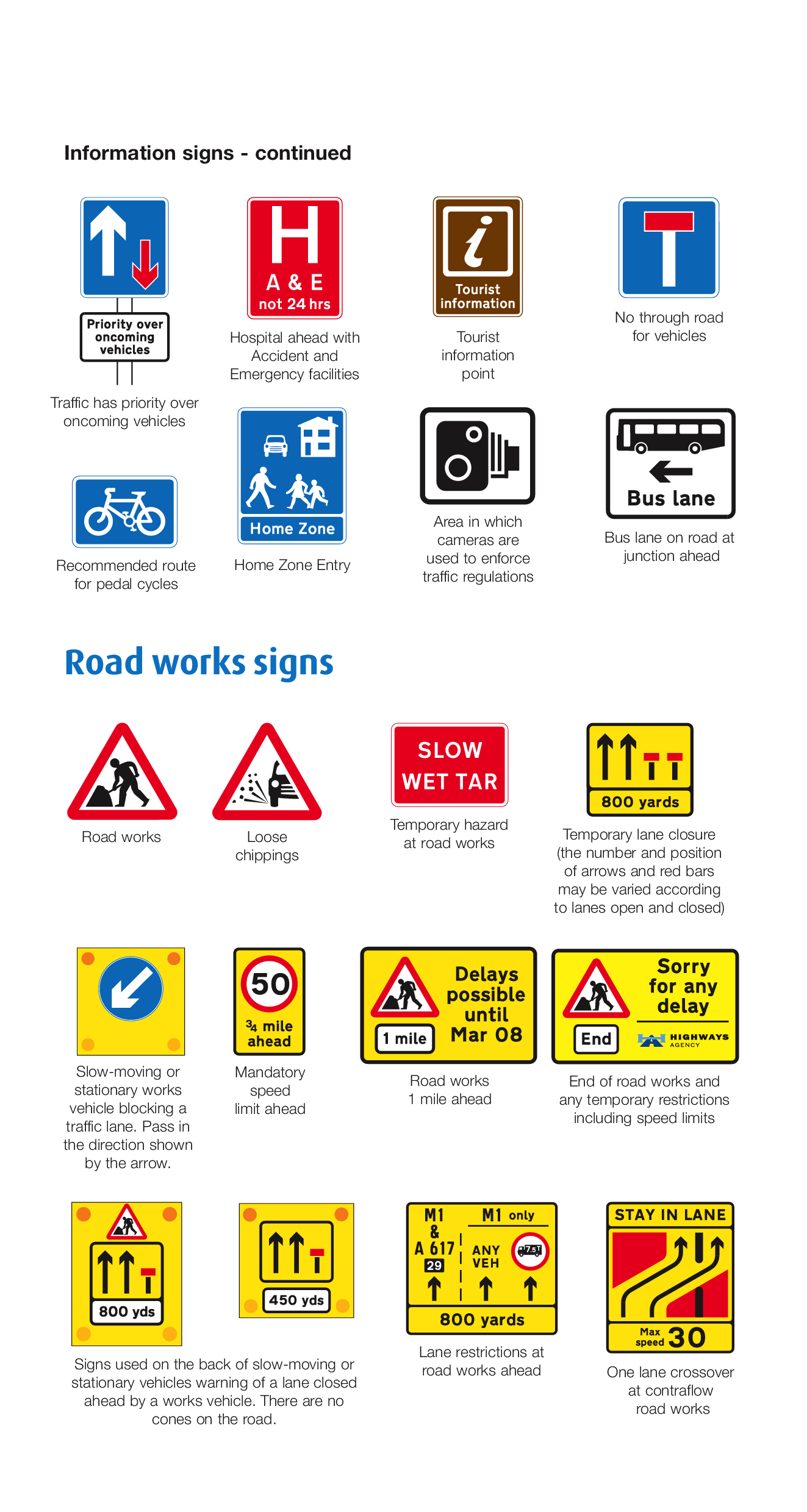 UK road works signs and temporary traffic management signs
